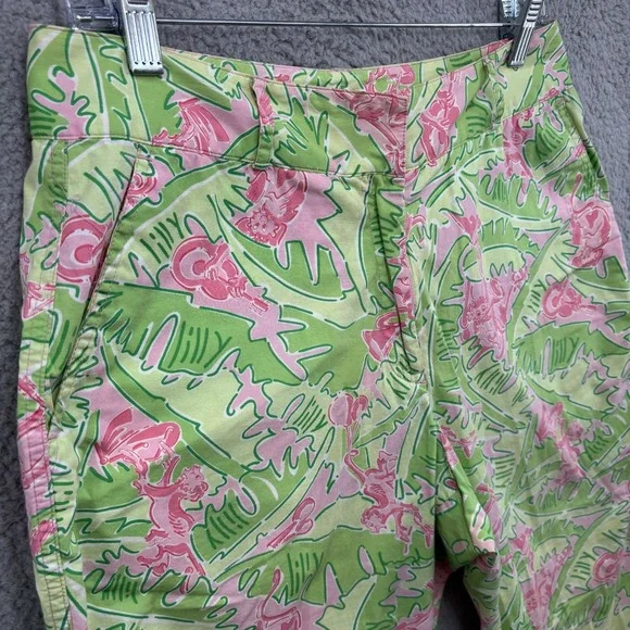 Lilly Pulitzer Monkey Music Pants Womens 8 Pink Green Cropped Capri Fun Tropical - Picture 3 of 8